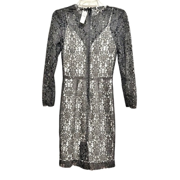 L'AGENCE Lace Midi Dress Gray Women's Size 2 Long Sleeve Party Cocktail NWT - Picture 3 of 7
